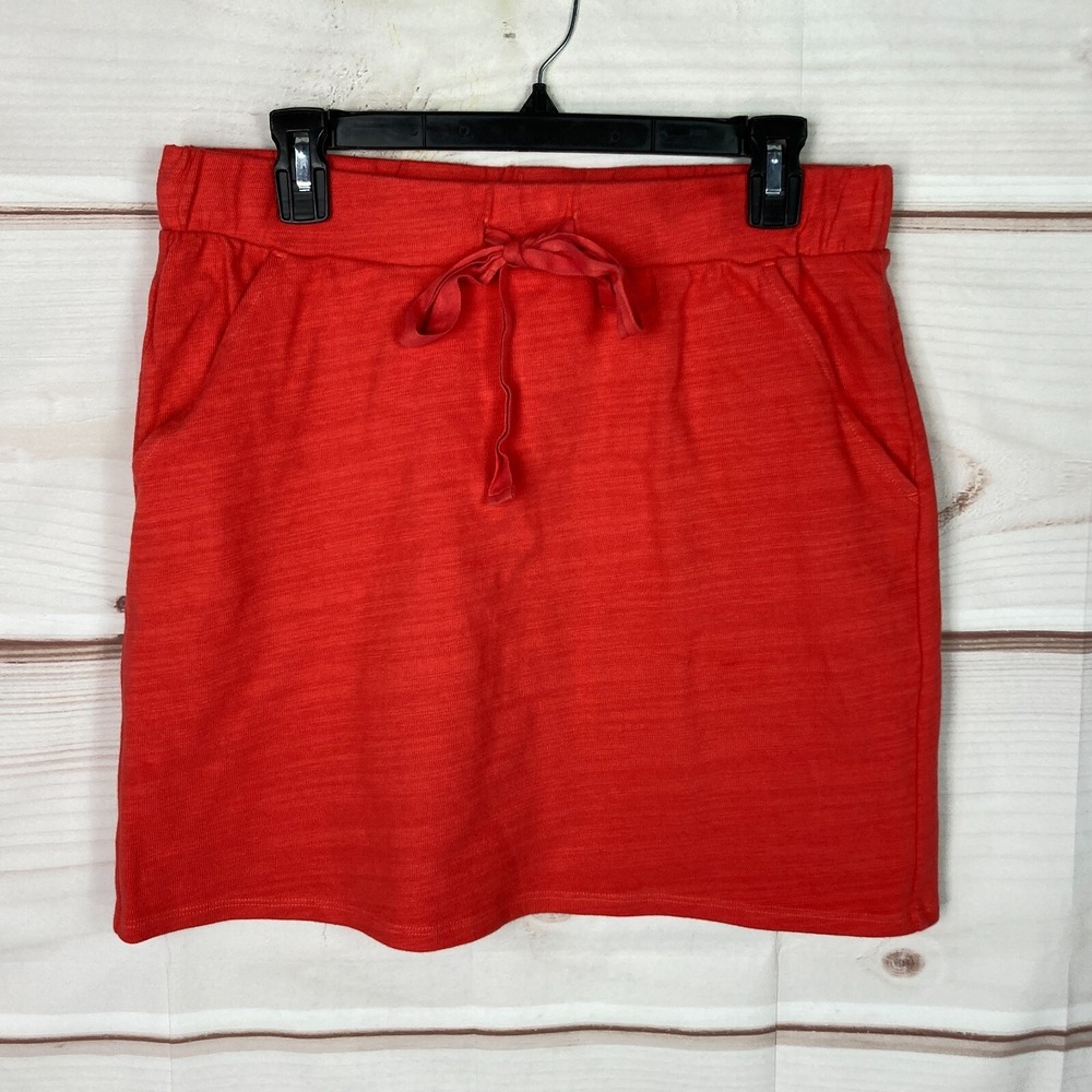 LOFT Skirt Womens M Orange A-Line Terry Cotton Knit Drawstring Pockets Solid